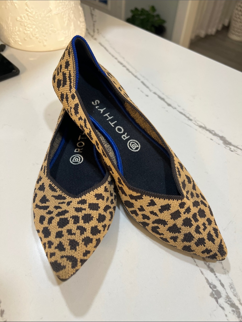 Rothy's Leopard-Print Pointed-Toe Flats in Tan and Black